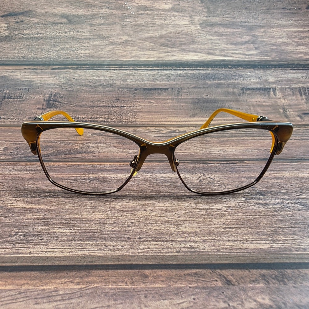 Lilly Pulitzer Cat Eye Eyeglasses Brown Amber Bamboo Temples FRAMES ONLY